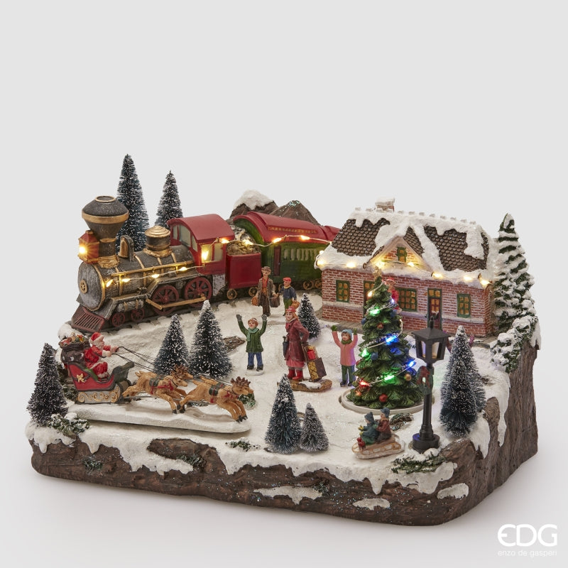 EDG Enzo De Gasperi Stazione Treno con Led Natale H 24 Cm 38 x 27 Cm Multicolor