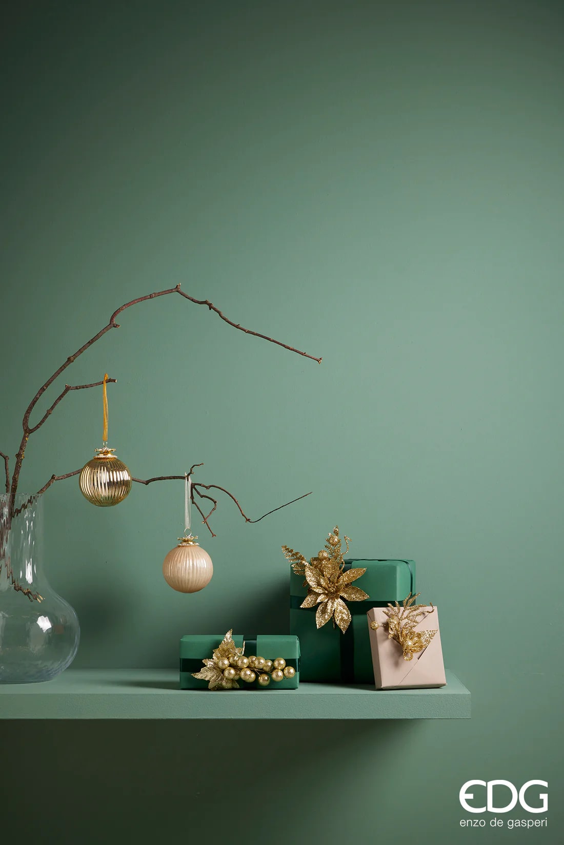 EDG Enzo De Gasperi Palla Natale Vetro Gioiello Righe D 10 Cm Gold 1 Pz