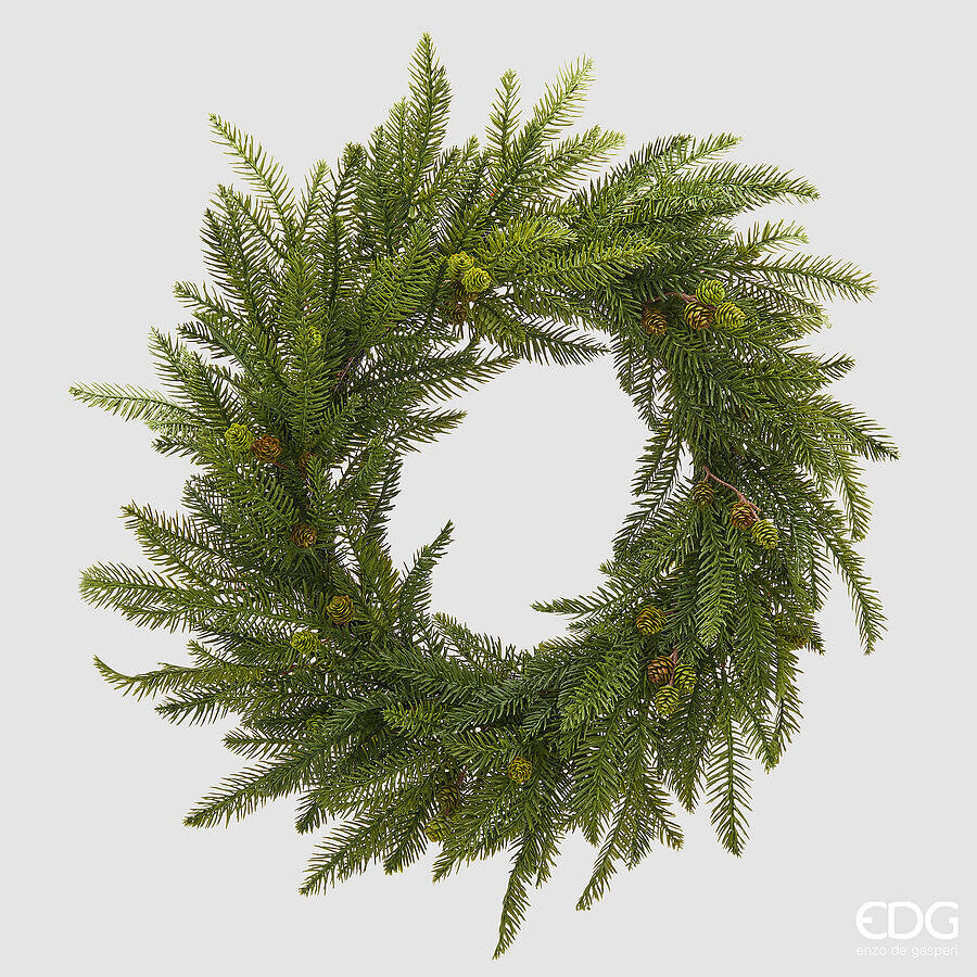 EDG Enzo De Gasperi Corona di Pino con Pigne Green Ø65 cm – Decorazione Artificiale di Natale