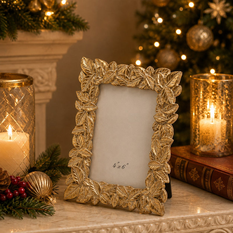 EDG Enzo De Gasperi Portafoto Natale Foglie-Mix 20 x 16 Cm Gold