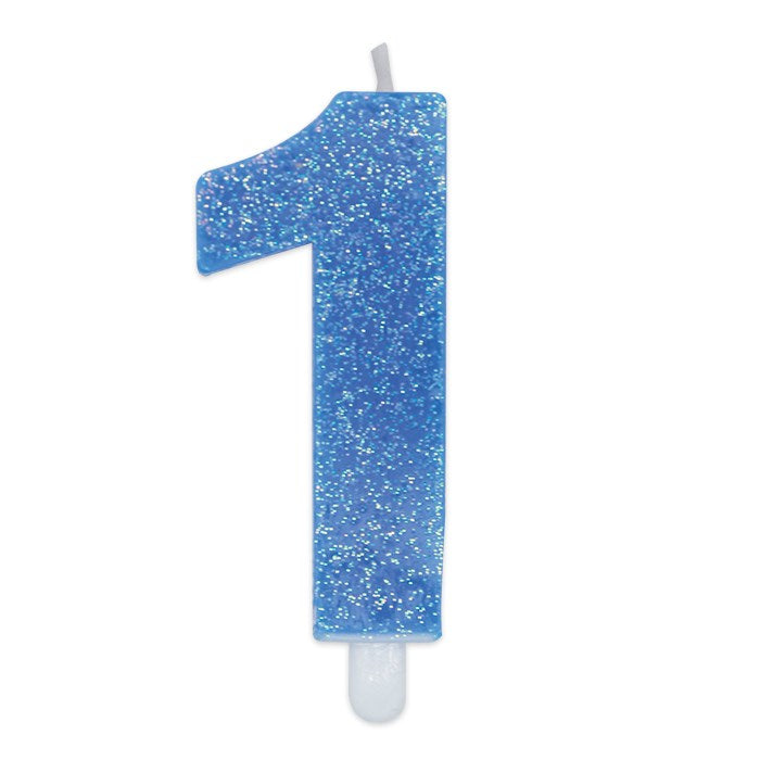 Big Party Candelina Numero 1 Cera Sweety Celeste Glitter