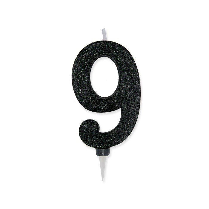 Big Party Candelina Numero 9 Max Cera Sweety Nero Glitter