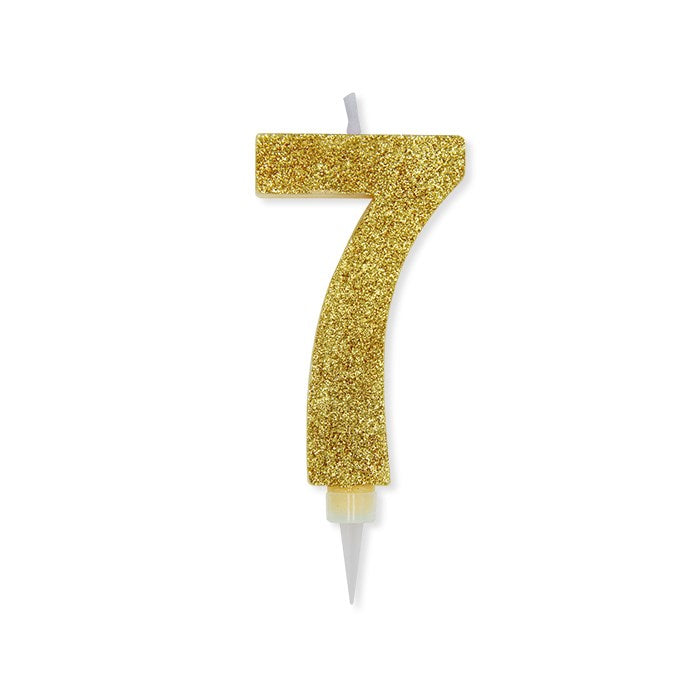 Big Party Candle Number 7 Max Wax Sweety Gold Glitter