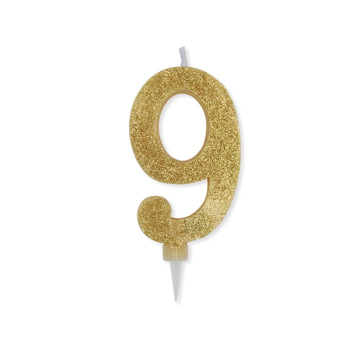 Big Party Candle Number 9 Max Wax Sweety Gold Glitter