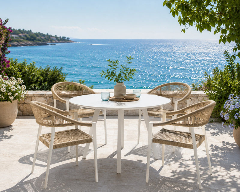 EDG Enzo De Gasperi Tavolo Rotondo da Esterno Bianco in Alluminio D 100 cm H75 cm