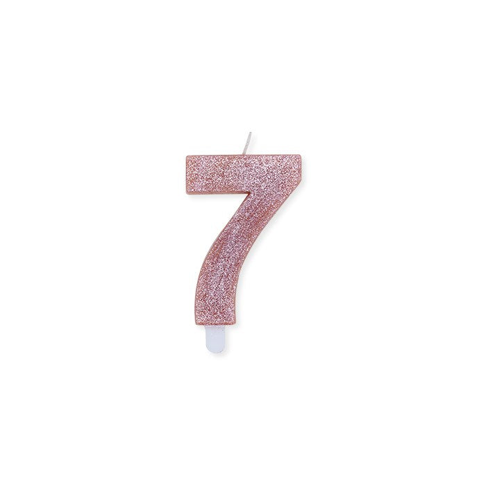 Big Party Candle Number 7 Wax Sweety Rose Gold Glitter
