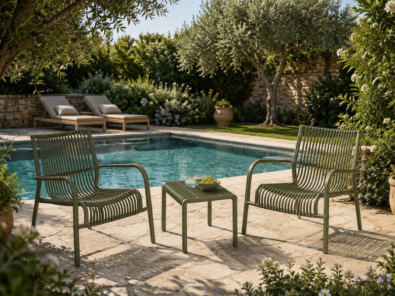 L'Arcolaio Set Giardino Ponza Verde: 2 Poltrone e Tavolino UV