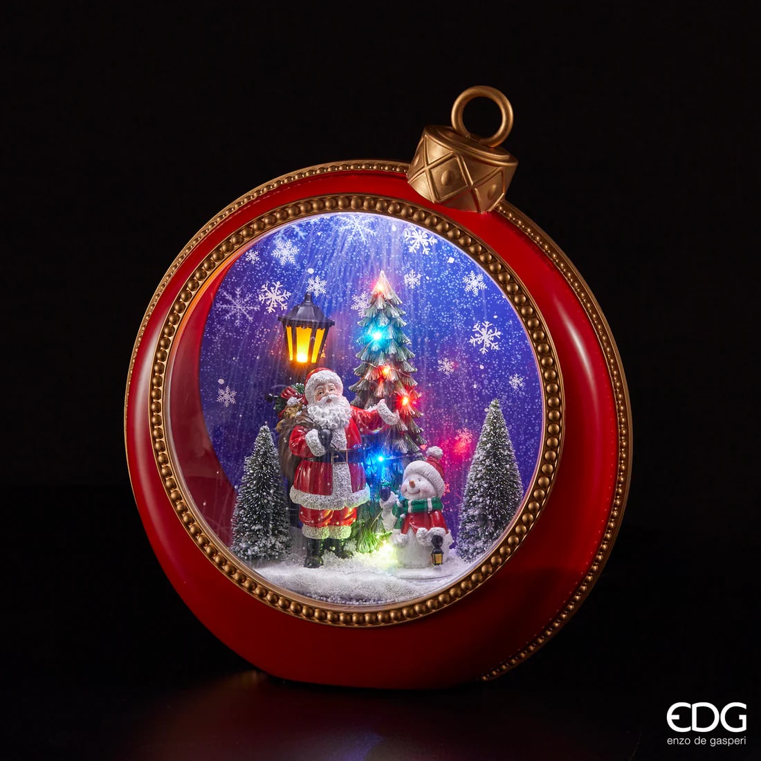 EDG Enzo De Gasperi Diorama Babbo Natale con Pino Palla MiniLed H 46 Cm L 40 Cm L 15 Cm Red Gold