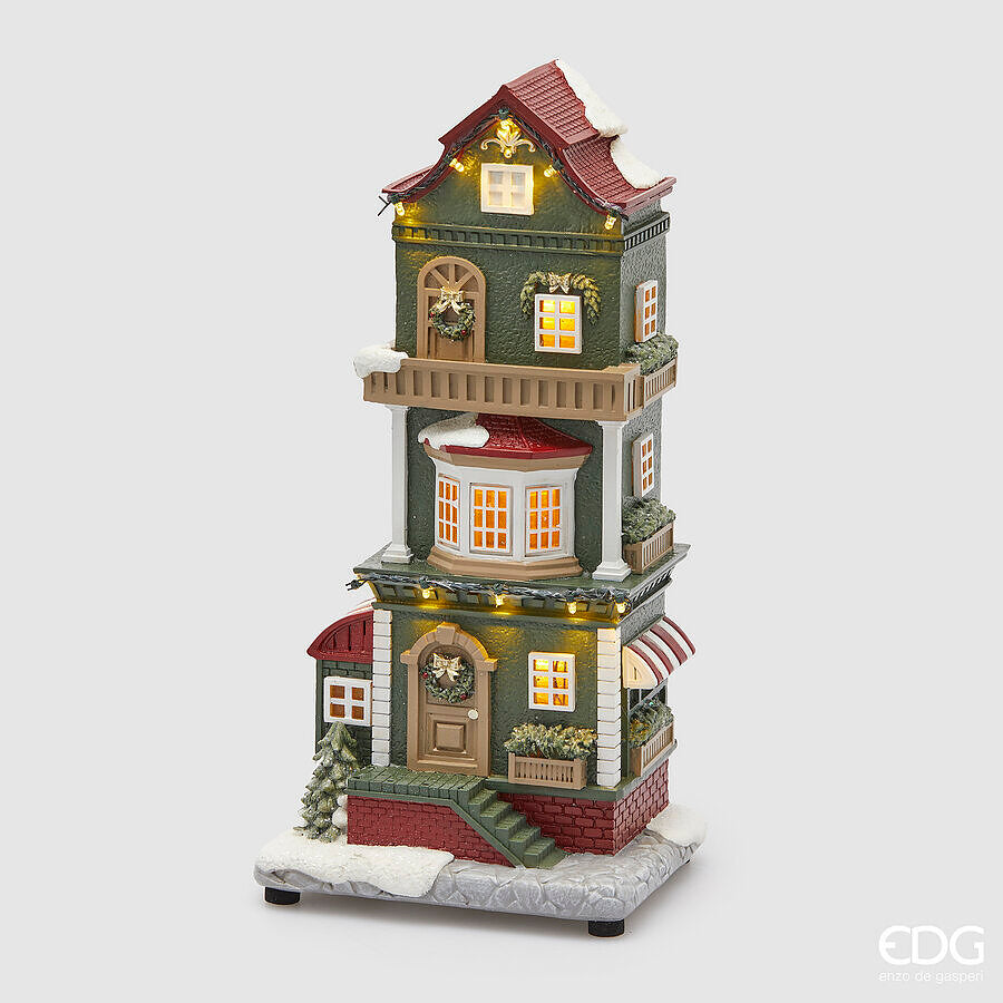 EDG Enzo De Gasperi Decoro Natale Casetta H 36 Cm L 17 Cm L 14,5 Cm Musica Led Green Red