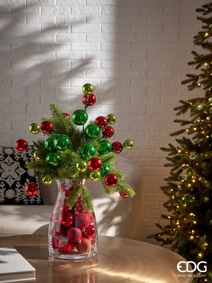 EDG Enzo De Gasperi Decoro Natale PalleMix Ramo X 12 H 53 Cm Green Red