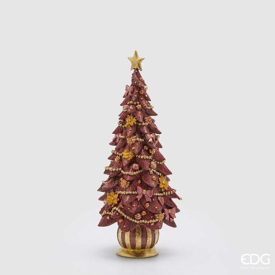 EDG Enzo De Gasperi Decoro Natale DecoGlitter Pino H 33 Cm D 14 Cm Burgundy