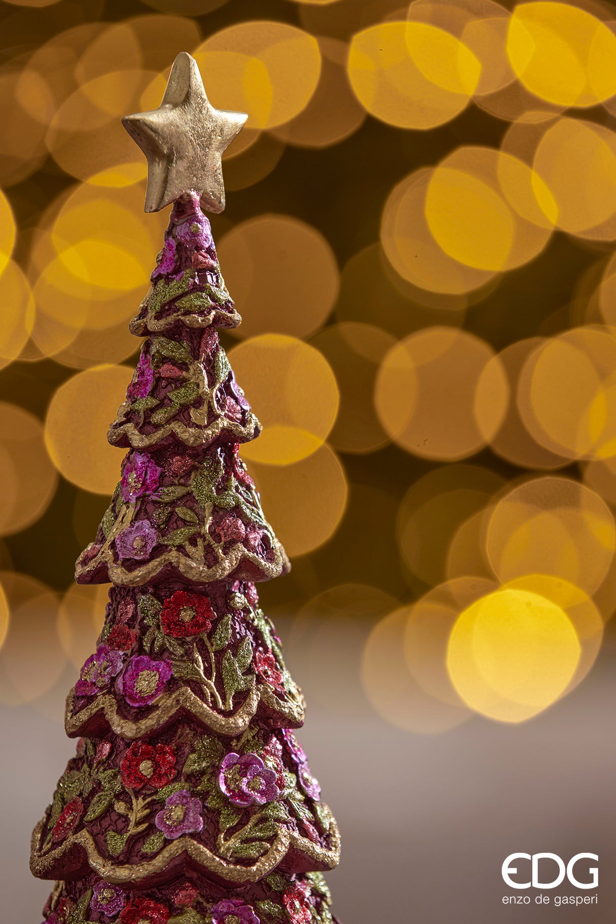 EDG Enzo De Gasperi Decoro Natale DecoGlitter Pino H 33 Cm D 14 Cm Burgundy