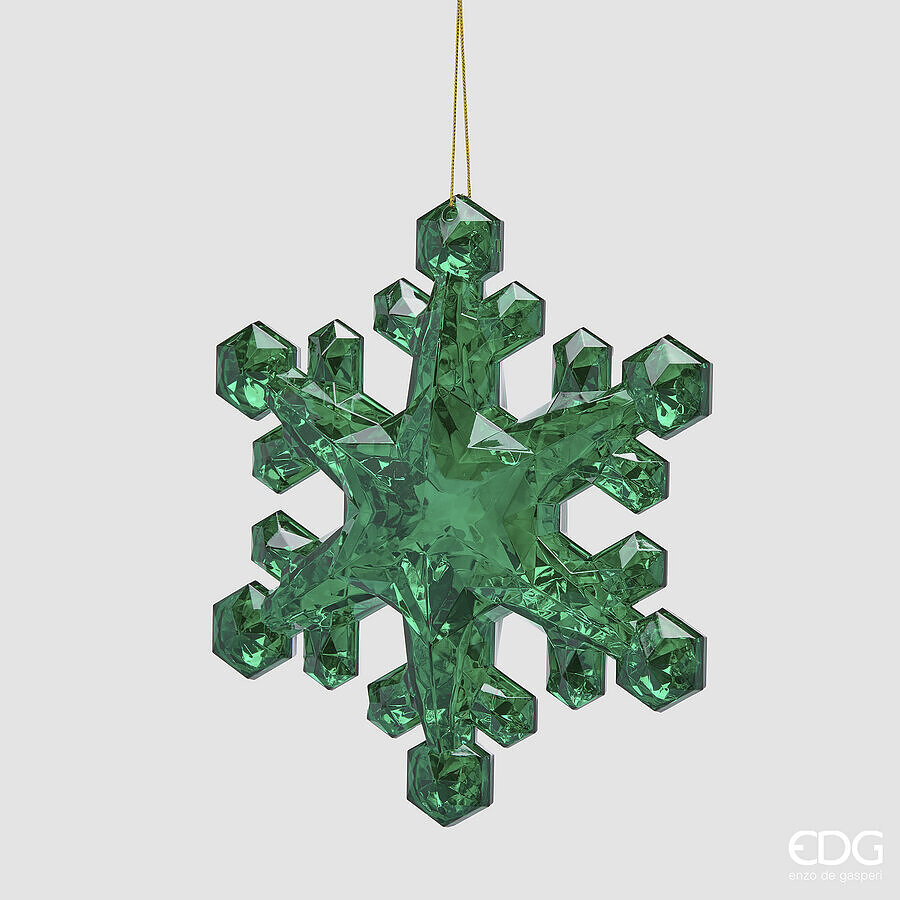 EDG Enzo De Gasperi Fiocco di Neve Decorativo con Diamanti Verde H23,5 cm da Appendere – Addobbo di Natale