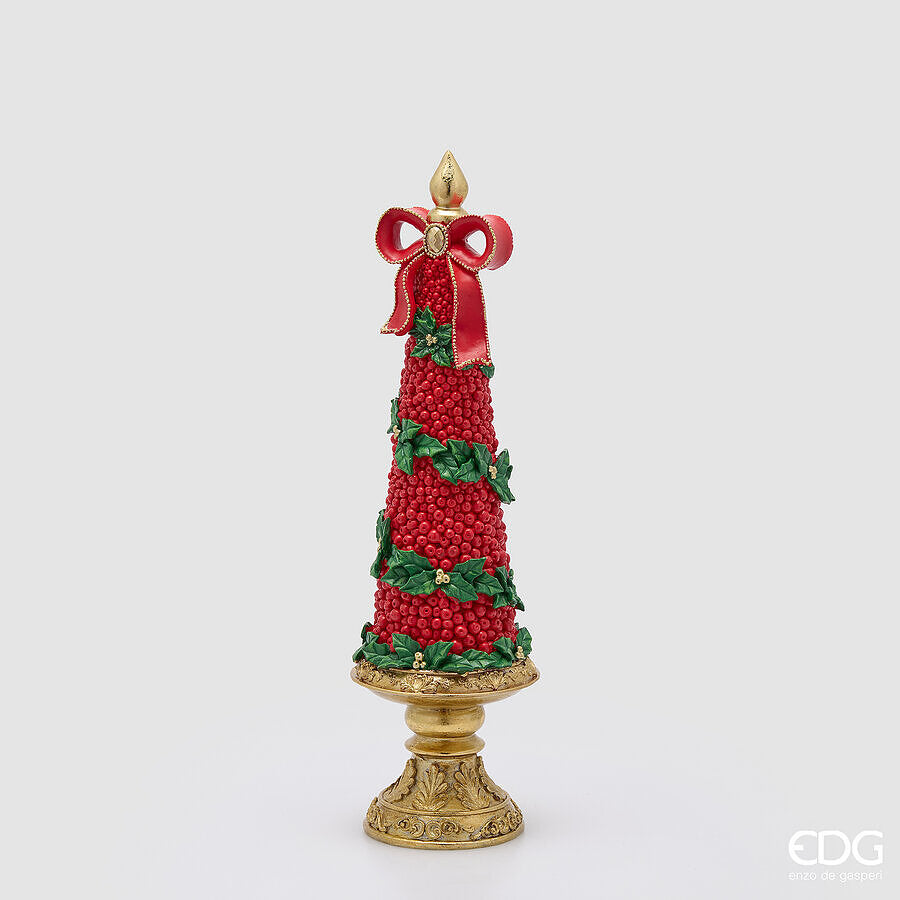 EDG Enzo De Gasperi Pino di Natale con Fiocco H48 cm Verde Rosso – Decorazione Natalizia