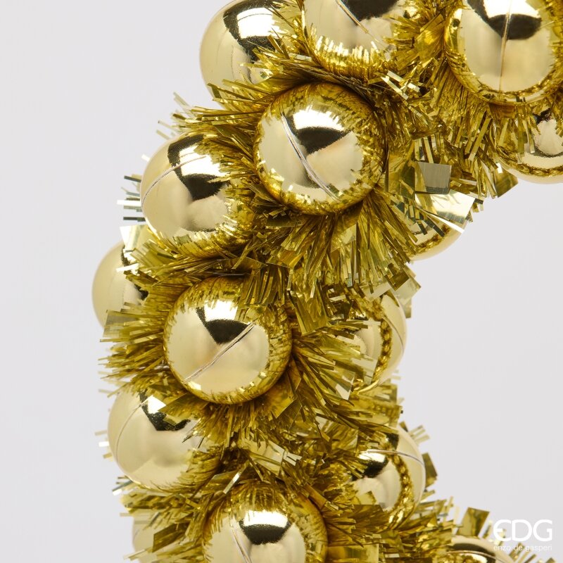 EDG Enzo De Gasperi Corona con Palle da Appendere Gold Ø32xH6,5 cm – Decorazione di Natale