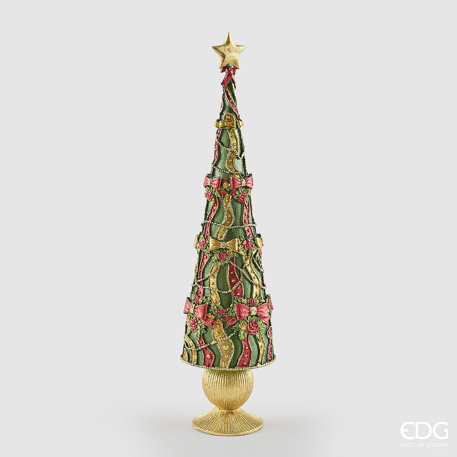 EDG Enzo De Gasperi Pino Decoglitter Verde Rosso H47 Ø13 cm – Decorazione di Natale