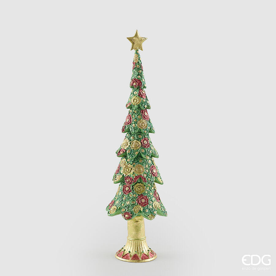 EDG Enzo De Gasperi Pino Decoglitter Green Red H47 Ø14 cm – Decorazione di Natale