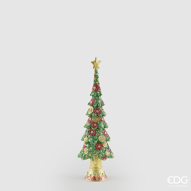 EDG Enzo De Gasperi Pino Decoglitter Verde Rosso H36 Ø11 cm – Decorazione di Natale