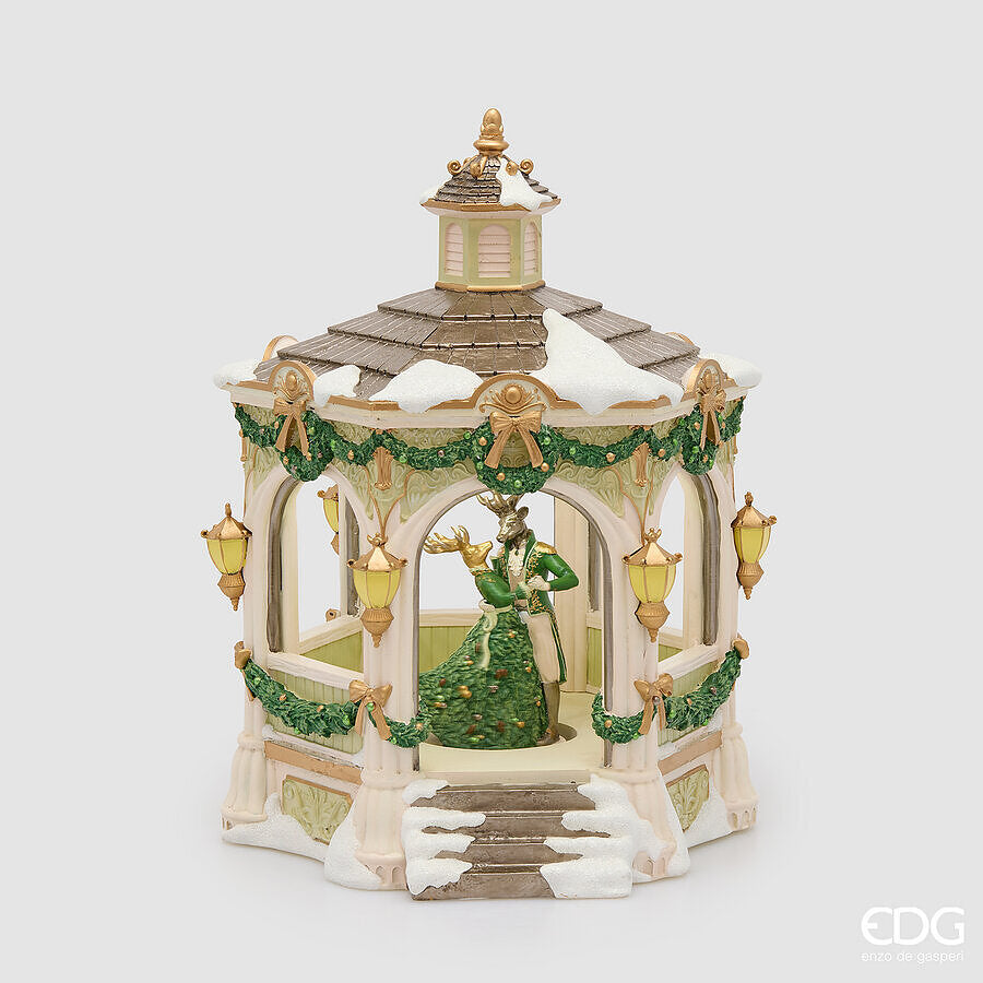 EDG Enzo De Gasperi Diorama Gazebo con Renne LED White Green H43 Ø35 cm – Decorazione di Natale