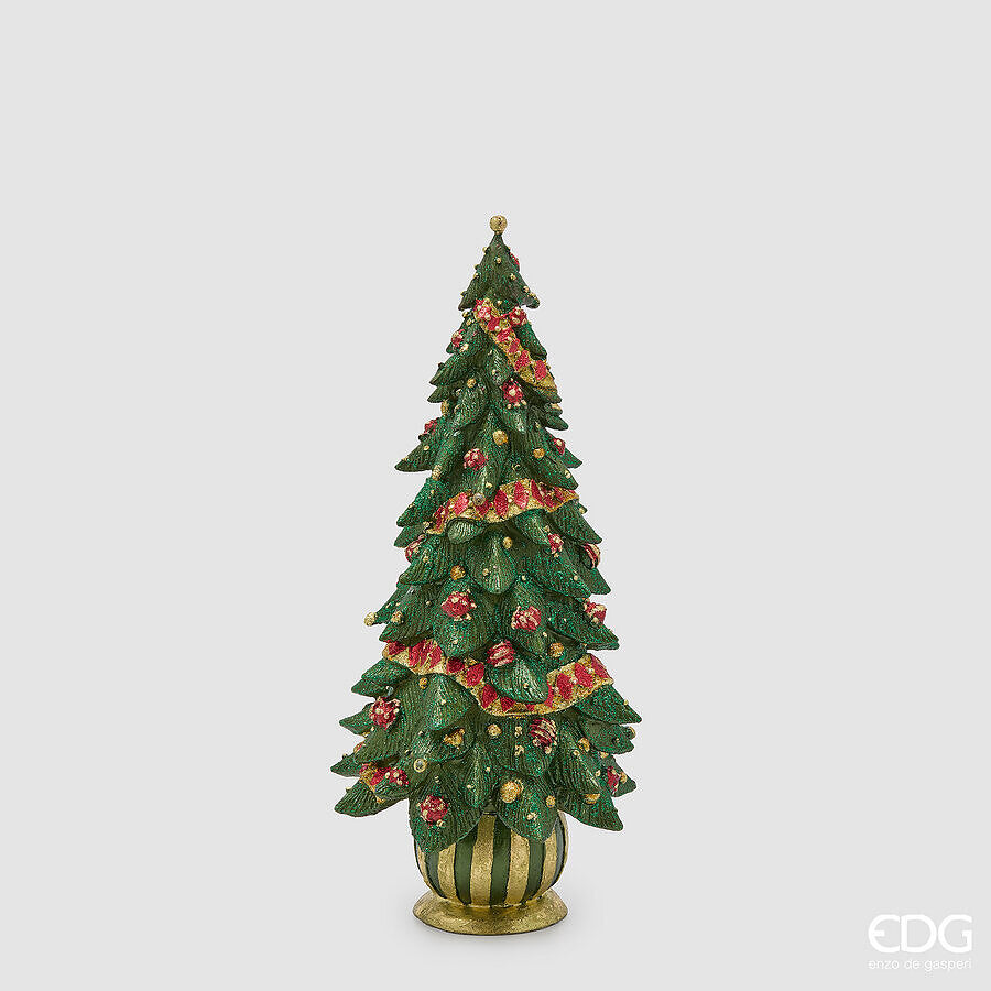 EDG Enzo De Gasperi Decoro Pino Decoglitter Verde Rosso H33 Ø15 cm – Decorazione di Natale
