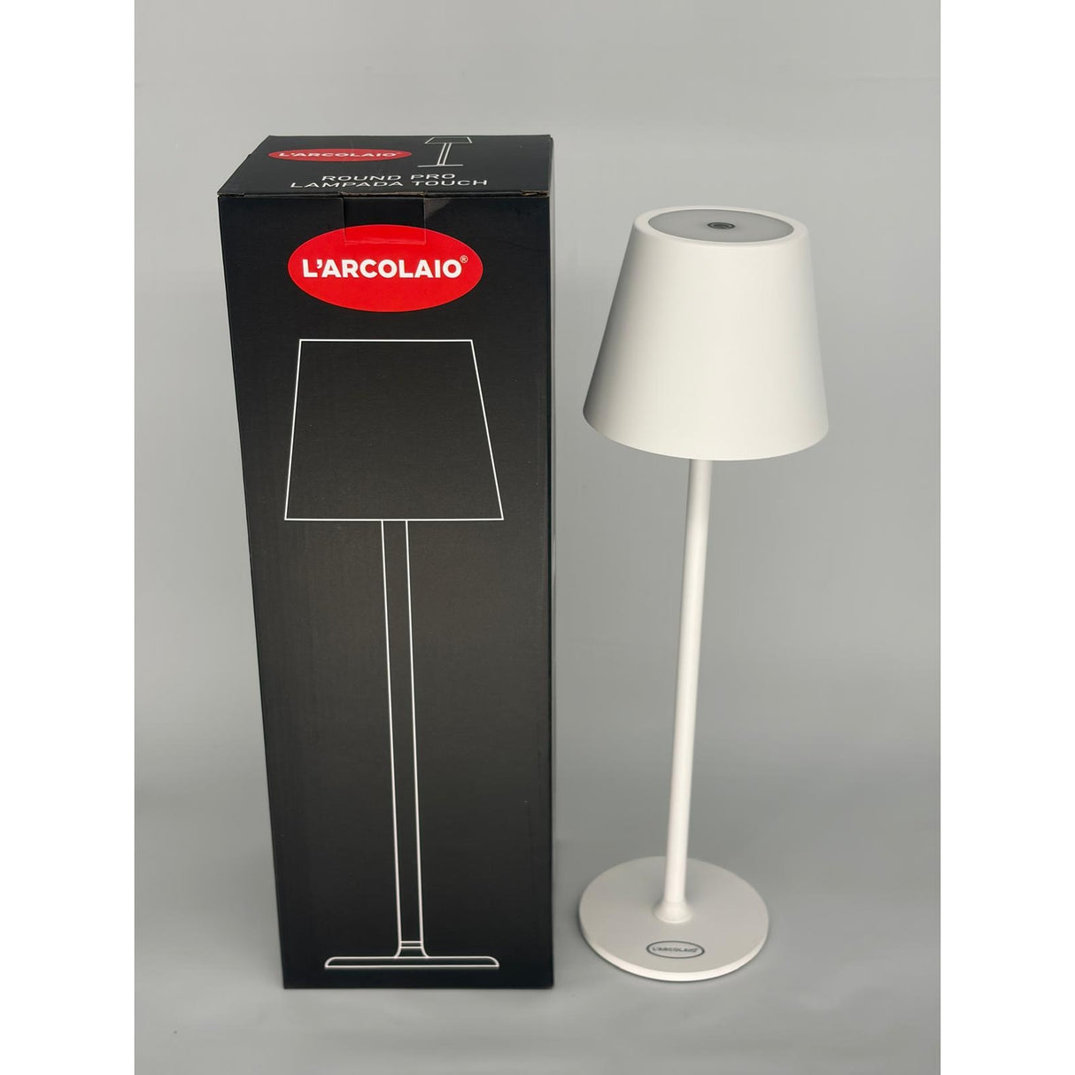 L'Arcolaio Wiederaufladbare LED-Touch-Lampe, H 38 cm, 10 x 10 cm, IP54, Round Pro, Weiß