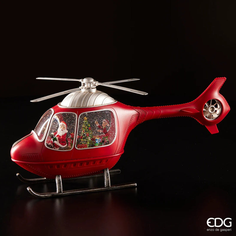 EDG Enzo De Gasperi Decoro Natale Elicottero H 23 Cm L 47 Cm L 10,5 Cm Musica Mov. Led Red