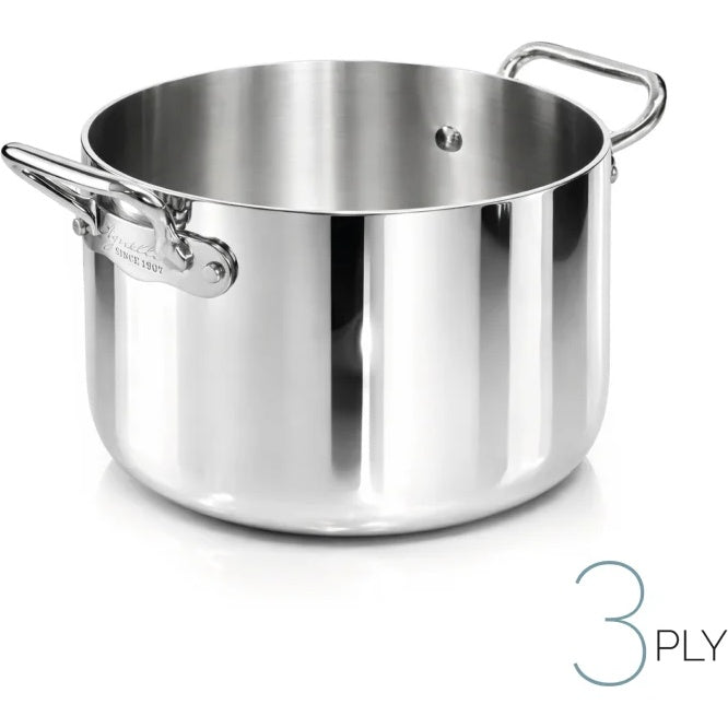 AGNELLI Casseruola Alta Aluinox 3ply Inox Lucido 2 Manici 24x13 Cm