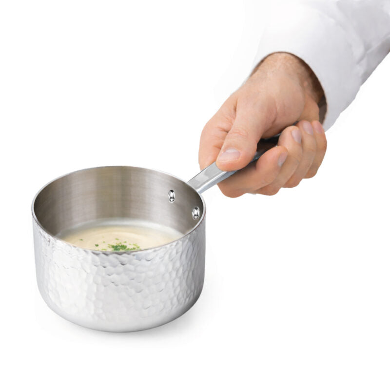 AGNELLI Casseruola Alta Martellato Aluinox 3 Ply 16x12 Cm con 1 Maniglia in Acciaio Inox