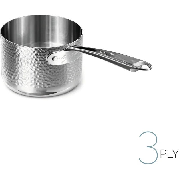 AGNELLI Casseruola Alta Martellato Aluinox 3 Ply 16x12 Cm con 1 Maniglia in Acciaio Inox