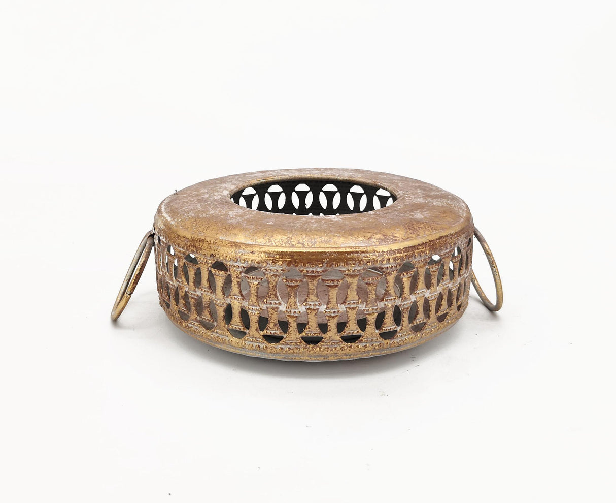 Wicker Box Low Circular Lantern Perforated H 12 Cm D 14.20 Cm