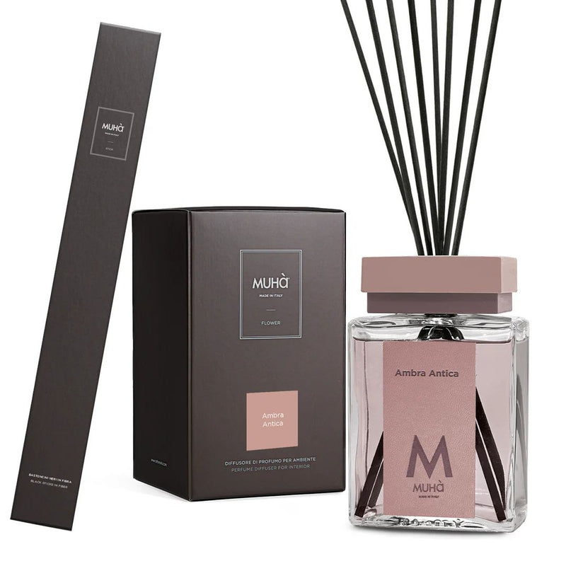 Muhà Luxe Perfume Diffusore Ambiente con Bastoncini Ambra Antica 1.000 Ml