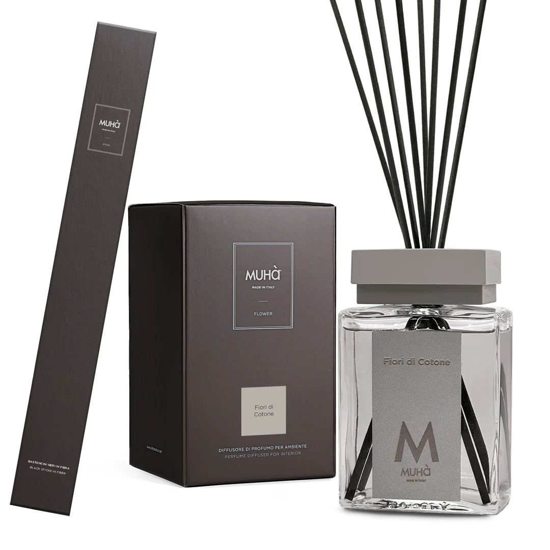 Muhà Luxe Perfume Diffusore Ambiente con Bastoncini Fiori di Cotone 500 Ml