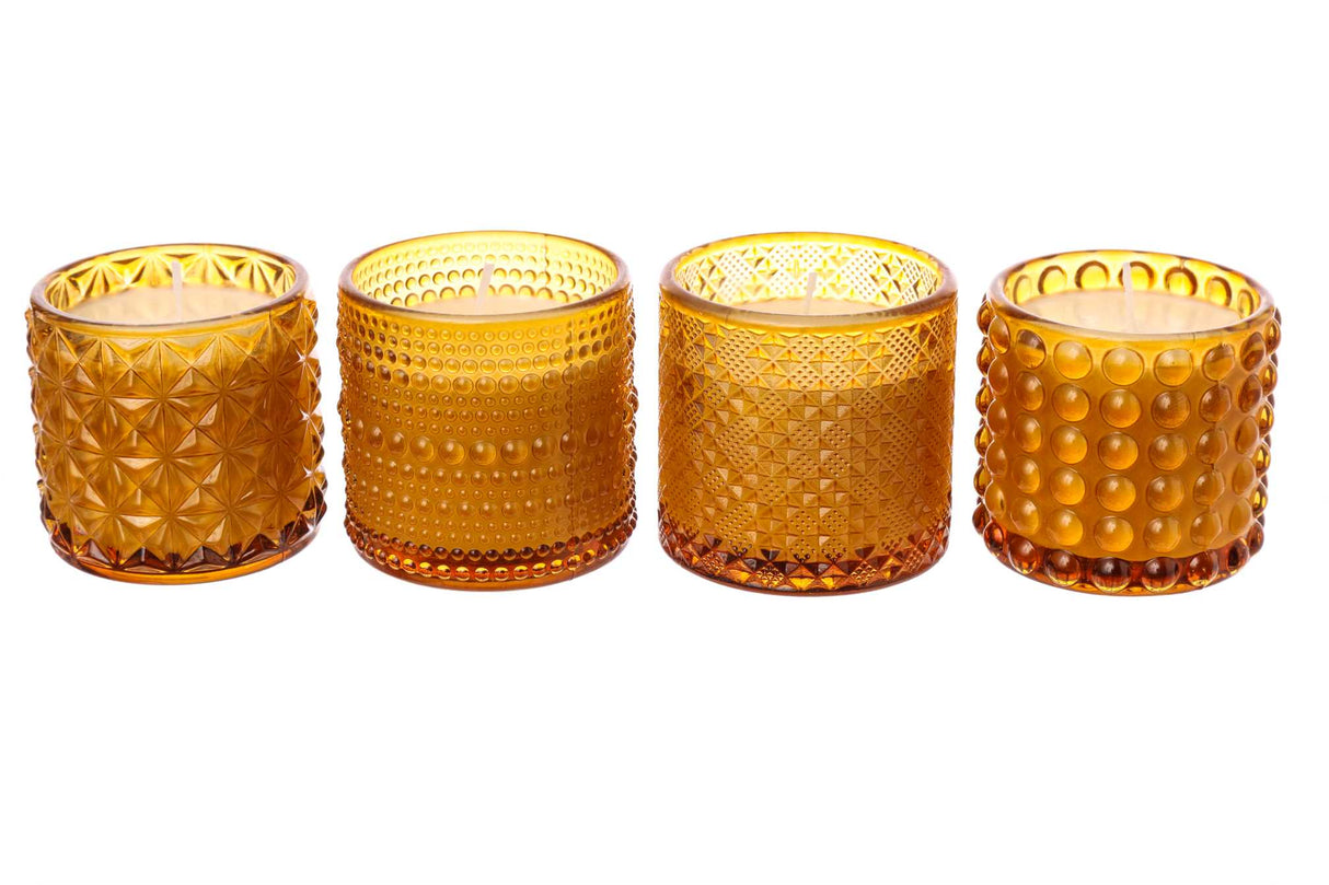 ARPIMEX Glass Jar with Wax D 7 Cm H 6.8 Cm Mix 4 Pcs Brown