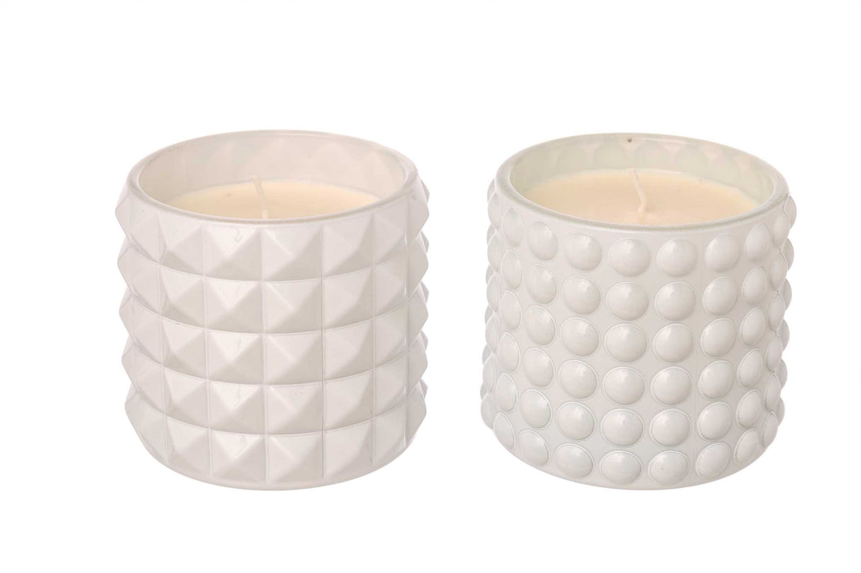 ARPIMEX Vasetto Vetro con Cera D 9,5 Cm H 8,5 Cm Mix 2 Pz Bianco