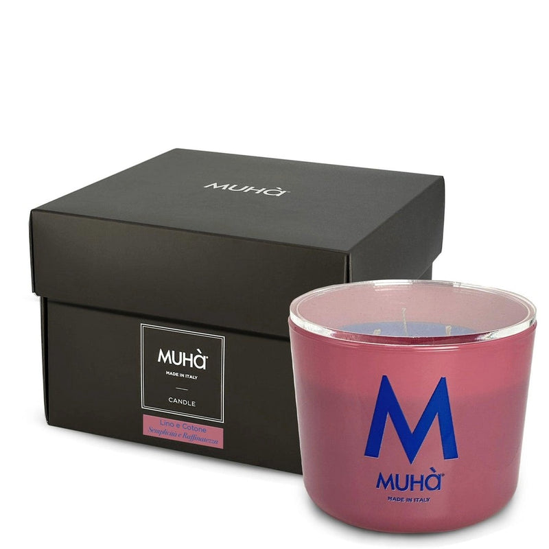 Muhà Candela Profumata Lino e Cotone 270 g Ø8,9xH9,5 cm – Candela Aromatica Decorativa per la Casa e Idea Regalo