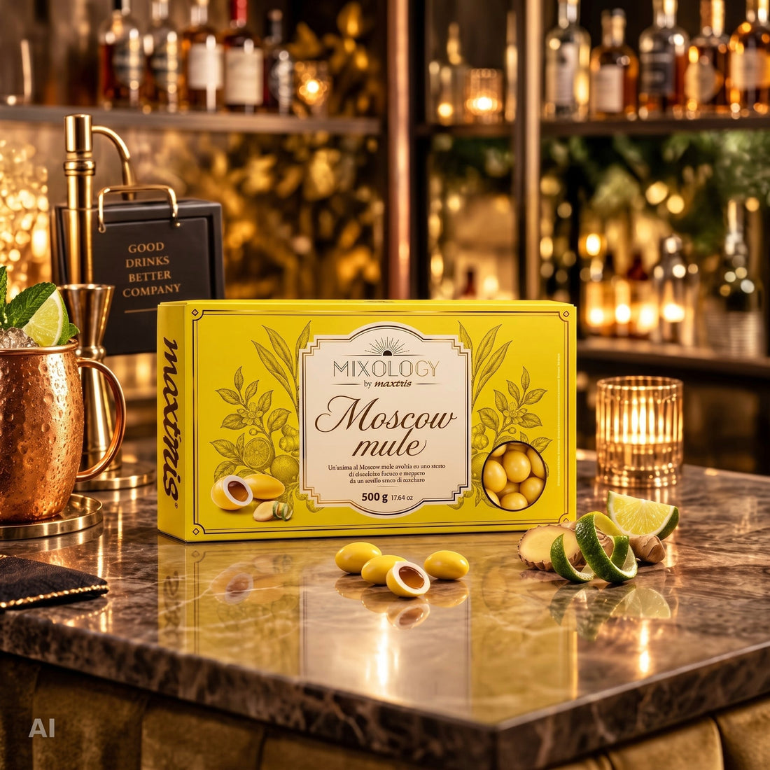 Maxtris Confetti Mixology Moscow Mule 500 g – Confetti Gialli al Cioccolato Bianco con Ripieno al Gusto Moscow Mule per Feste ed Eventi