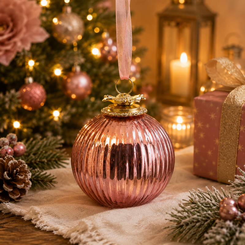 EDG Enzo De Gasperi Palla Natale Vetro Gioiello Righe D 10 Cm Pink 1 Pz