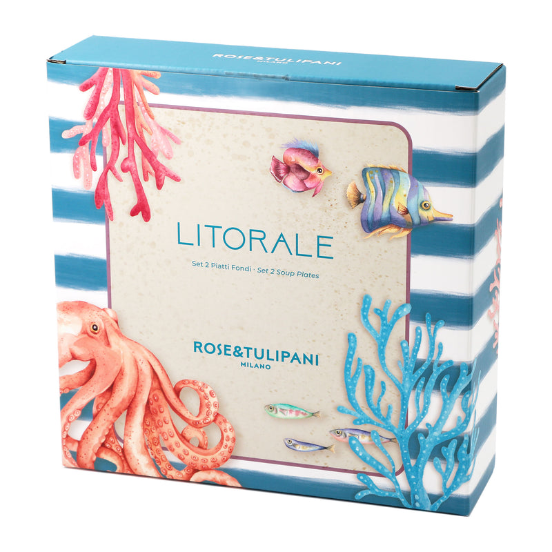 ROSE & TULIPANI Litorale Set 2 Piatti Fondi D 21 Cm Corallo Alice Melamina