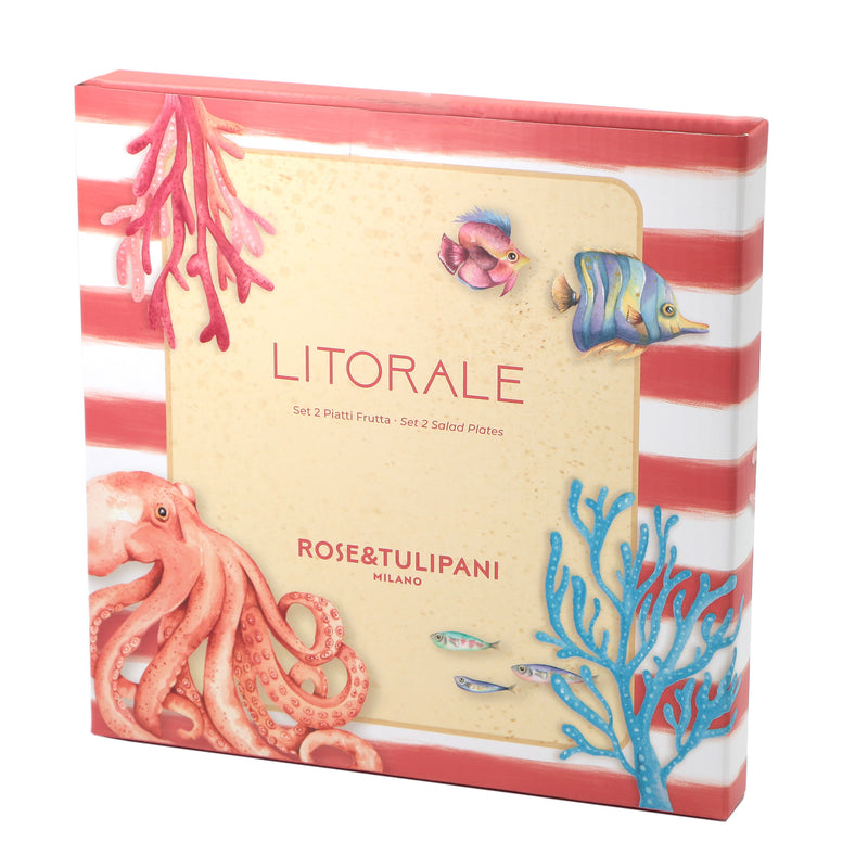 ROSE & TULIPANI Set 2 Piatti Frutta Litorale D 21 Cm Pesce Angelo Melamina