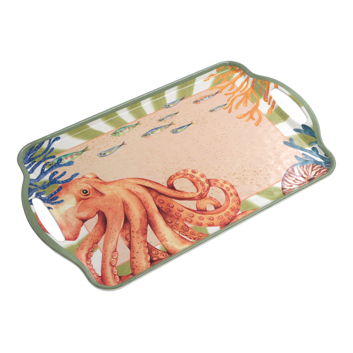 ROSE & TULIPS Coastal Tray with Octopus Handles Melamine