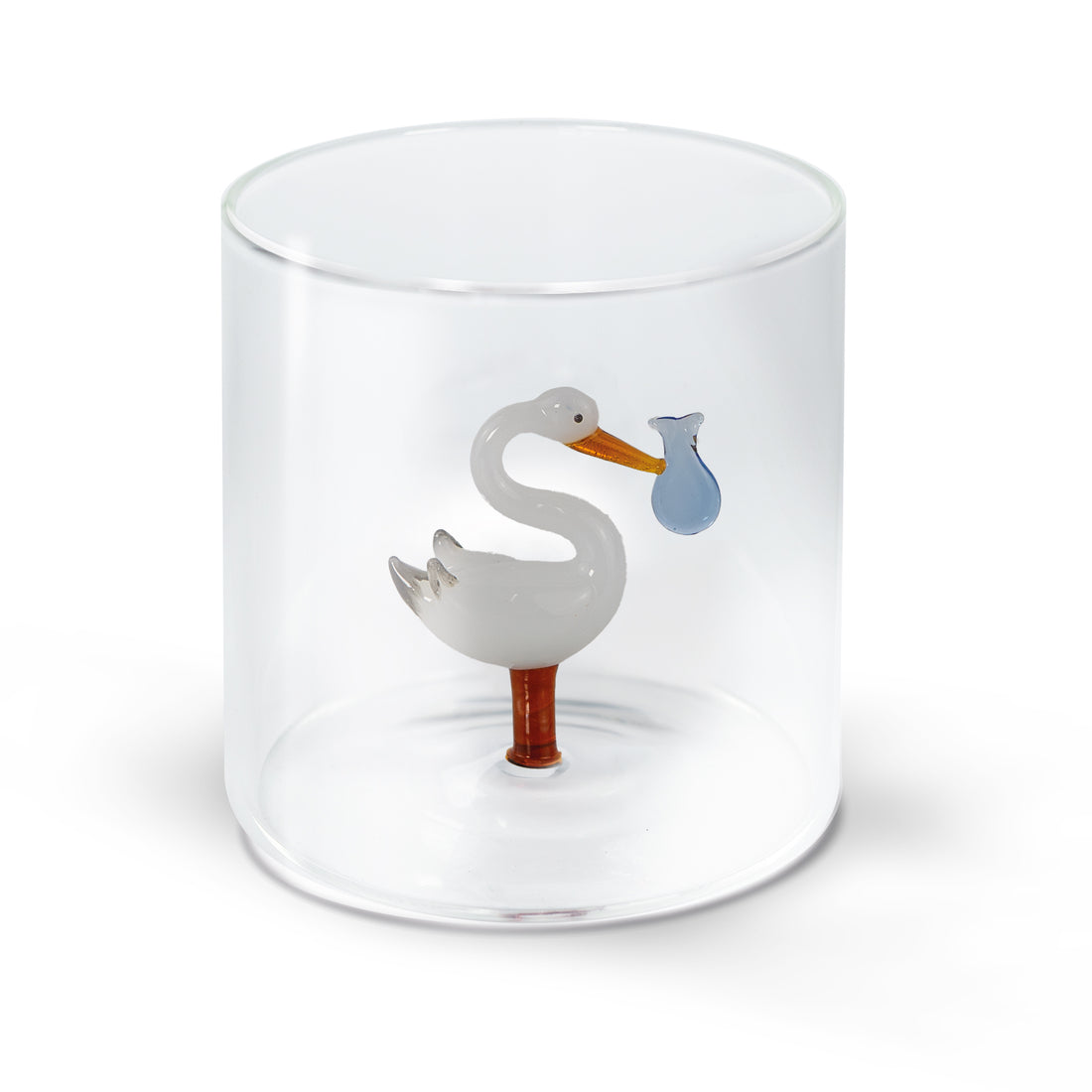 WD LifeStyle Bicchiere Vetro Borosilicato Cc 250 ml Decoro Cicogna Fagotto Blu