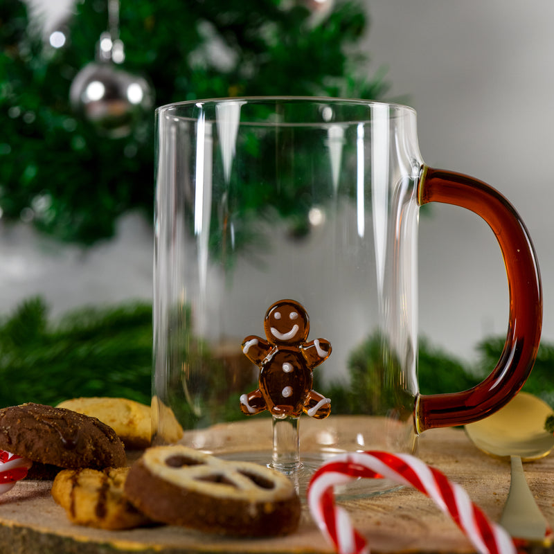 WD LifeStyle Tazza Vetro Borosilicato Cc 420 Ml Decoro Omino Pan di Zenzero Natale