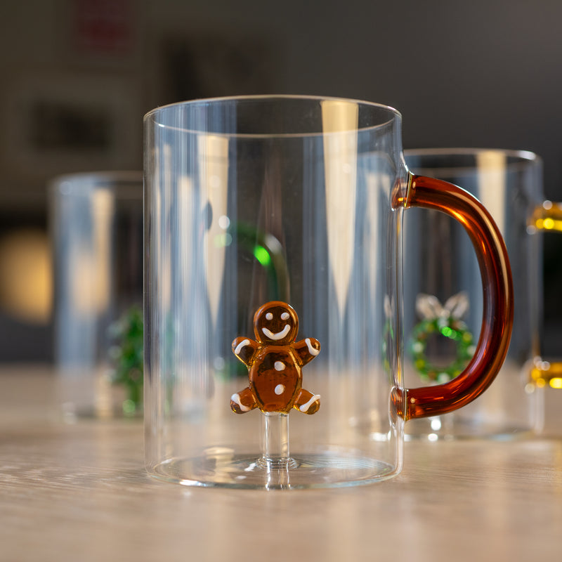 WD LifeStyle Tazza Vetro Borosilicato Cc 420 Ml Decoro Omino Pan di Zenzero Natale