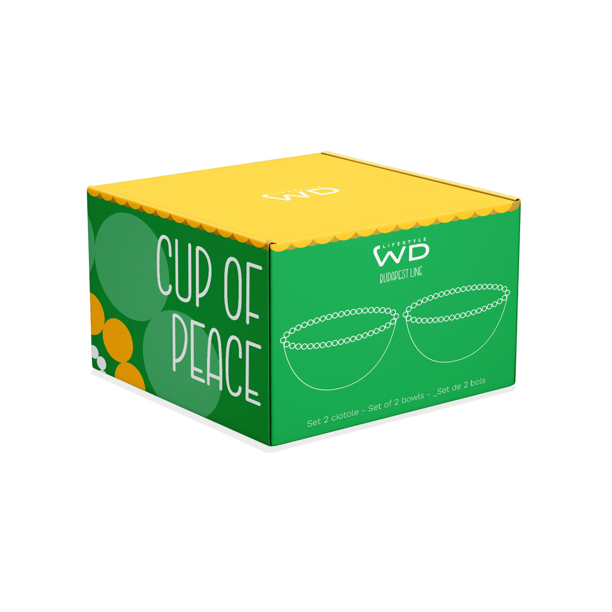 WD LifeStyle Set 2 Ciotole 500 Ml in Vetro Decorazione "Cup of joy" e "Cup of peace" Giallo Verde