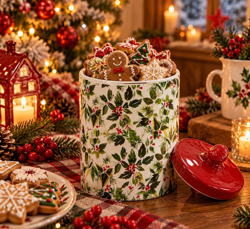 Preziosa Luxury Home Biscottiera Natale in Ceramica D 12 Cm H 20 Cm Multicolor