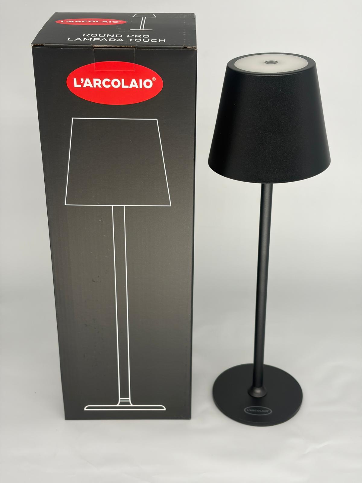 L'Arcolaio Wiederaufladbare LED-Touch-Lampe, H 38 cm, 10 x 10 cm, IP54, rund, Pro, schwarz