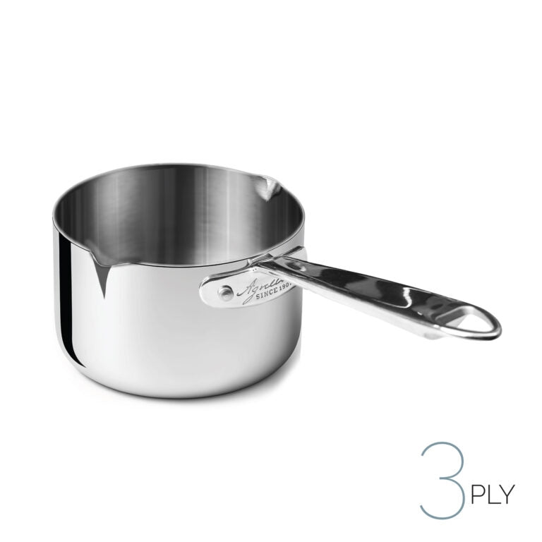 AGNELLI Casseruola Alta Aluinox 3Ply con Doppio Becco 14x8 Cm 1 Manico