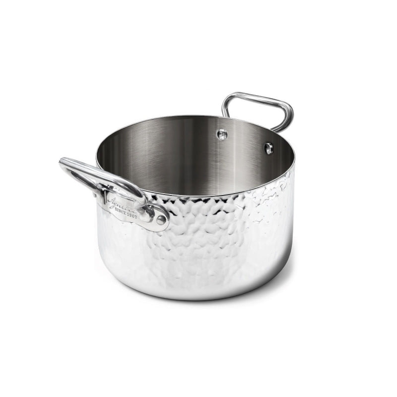 AGNELLI Casseruola Alta Martellato Aluinox 3 Ply 24x16 Cm con 2 Maniglie in Acciaio Inox