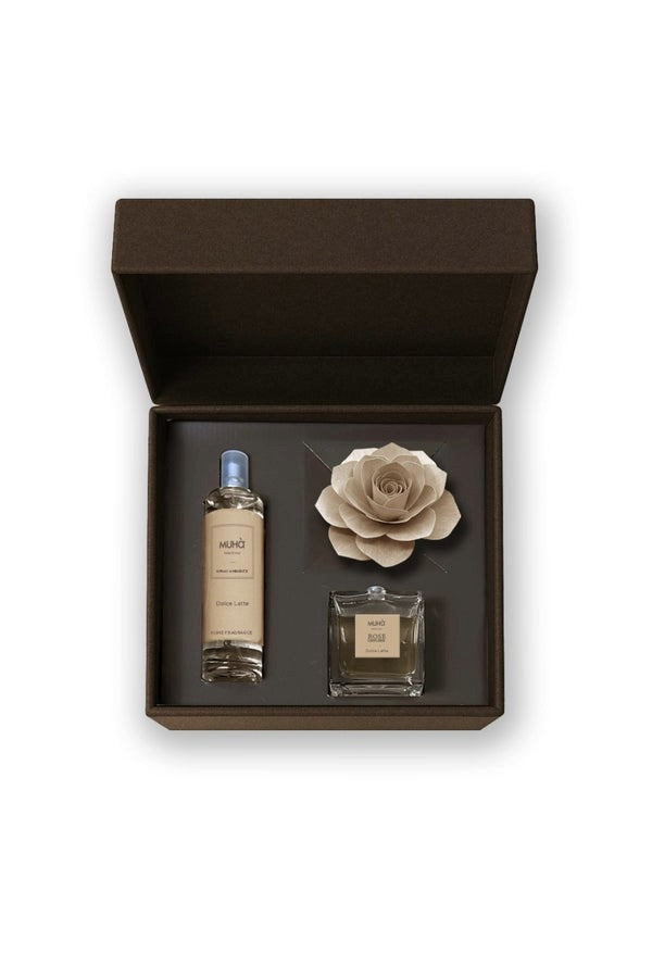 Muhà Cofanetto Regalo Profumatore Ambiente a Forma di Rosa Dolce Latte + Spray 100 ml – Idea Regalo Natale