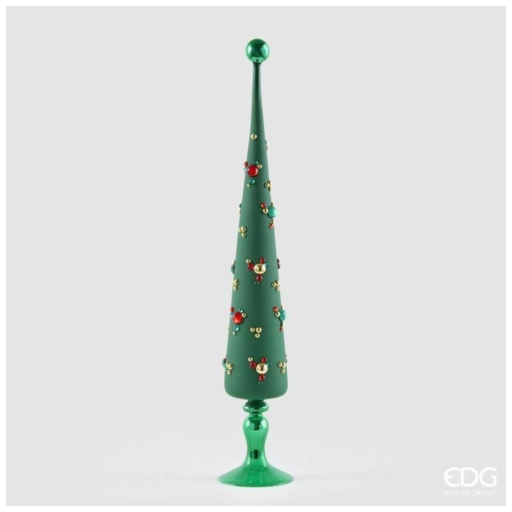 EDG Enzo De Gasperi Cono Decorativo con Bolle H70 cm Verde in Vetro – Decorazione di Natale